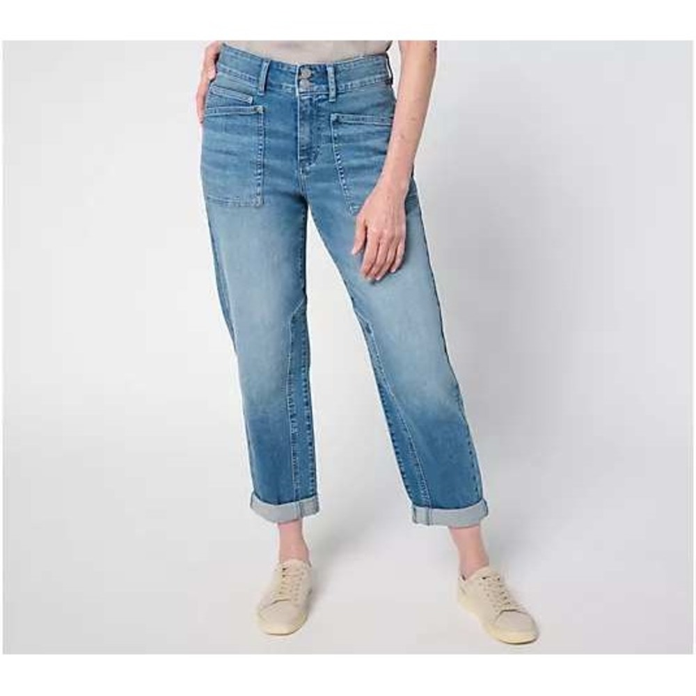 LOGO by Lori Goldstein Plus 20W Indigo Straight Leg Ankle Jeans Medium Wash Boho